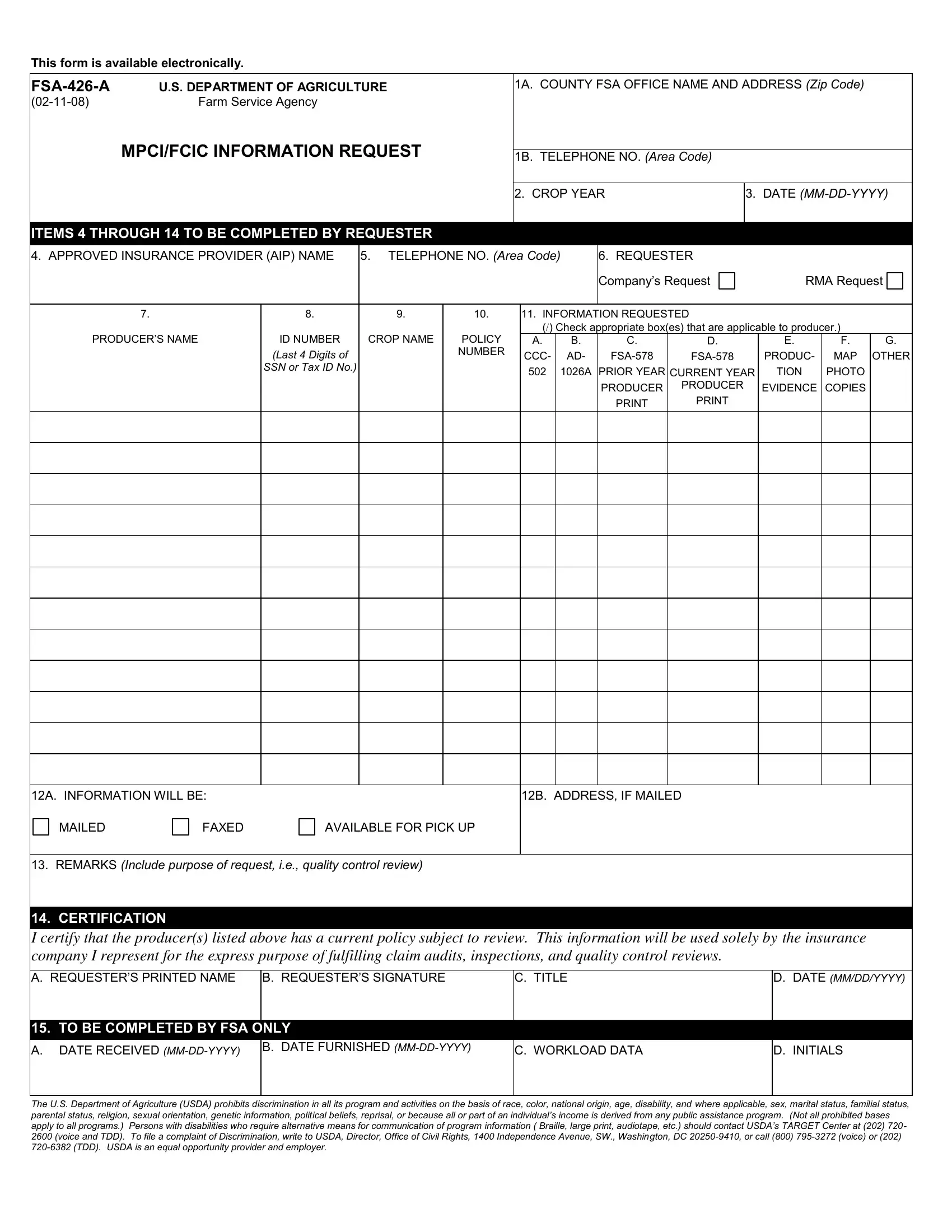 Fsa 426 Form Fill Out Printable Pdf Forms Online