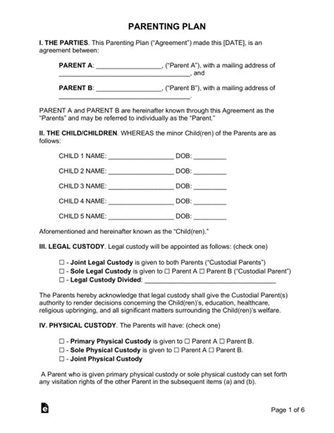 Full Custody Agreement Template