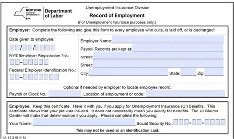 Furloughed Employees Need The Nys Record Of Employment Form From