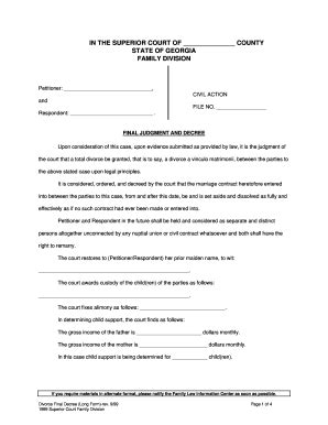 Ga Divorce Final Decree Long Form 1999 Complete Legal Document