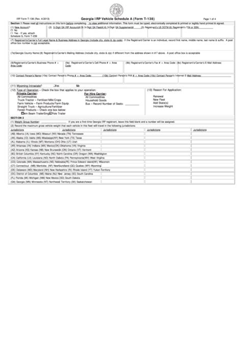 Ga Dmv Form T 138 Irp Vehicle Schedule A Forms Docs 2023