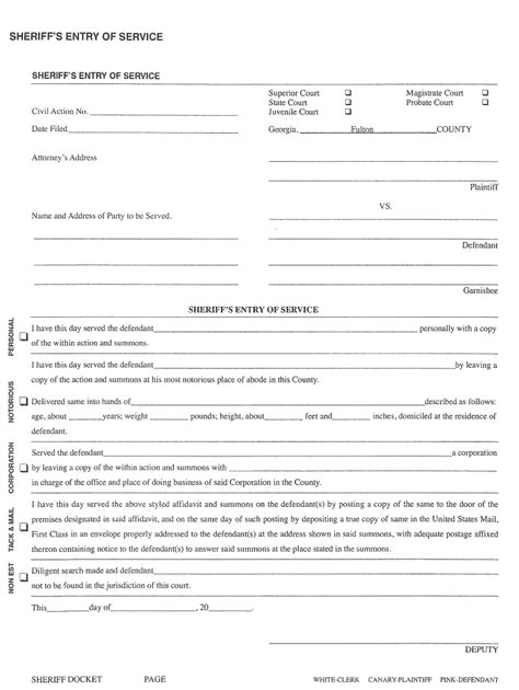 Ga Sheriff S Entry Of Service Complete Legal Document Online Us