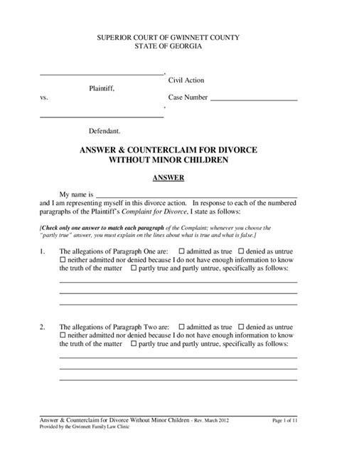 Georgia Divorce Forms Free Templates In Pdf Word Excel To Print