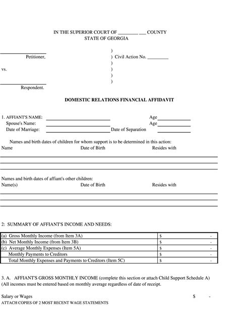 Georgia Domestic Relations Financial Affidavit Fillable Pdf Fill Out