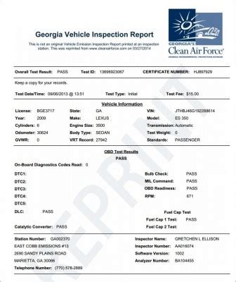 Georgia Emissions Vehicle Inspection Report Diminished Value Georgia