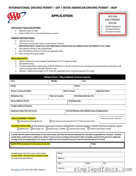 Get Aaa International Driving Permit Application Form In Pdf Simple Pdf