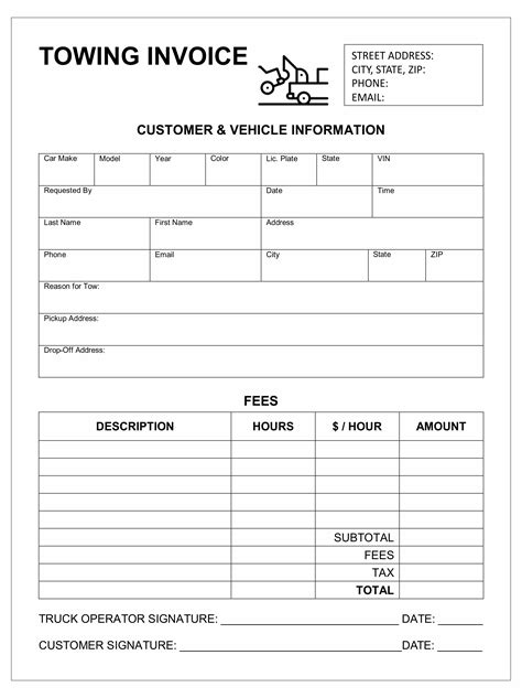 Get Our Printable Car Towing Receipt Template Towing Service Receipt