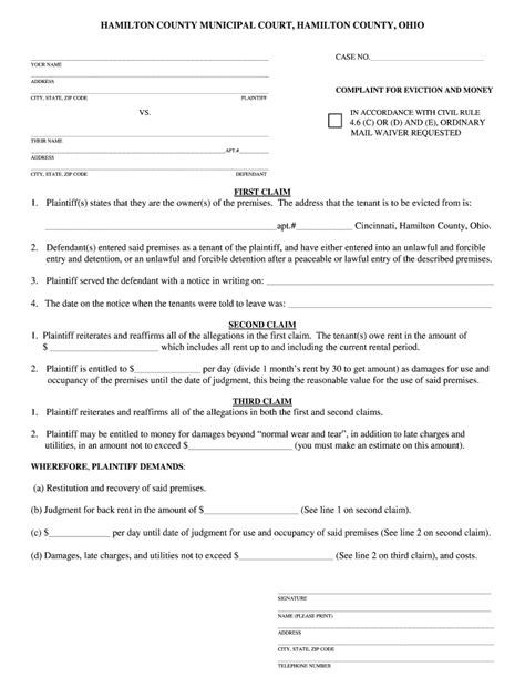 Get The Hamilton County Ohio Eviction Form 2020 2021 Fill And Sign