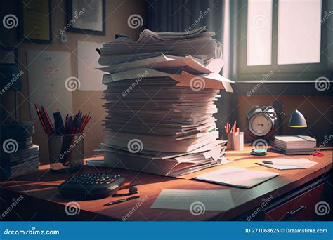 Giant Pile Of Paperwork Stacked On Table Pressure Of Paperwork Giant