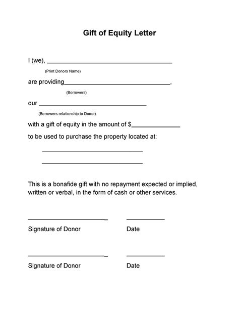 Gift Letter Template Gifted Funds Printable Pdf Download