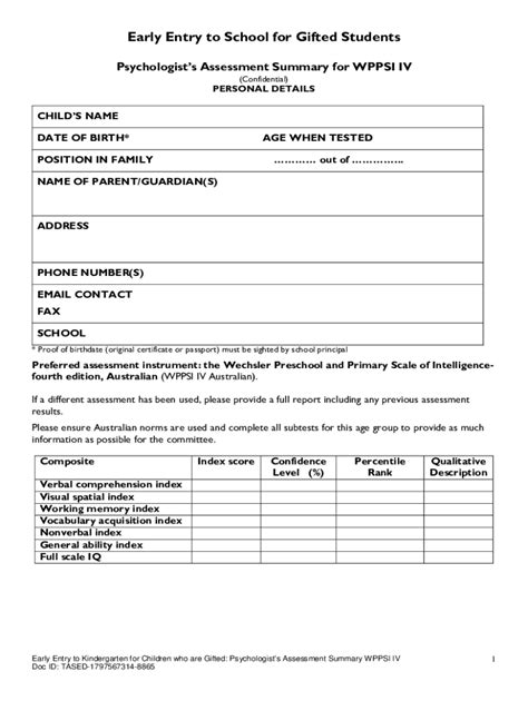 Gifted Students Psychologist Assessment Form V4