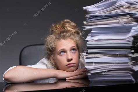 Girl Overwhelmed By Paperwork Stock Photo By Photographee Eu 86537248