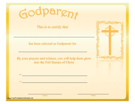 Godparent Certificate Template Yellow Download Printable Pdf