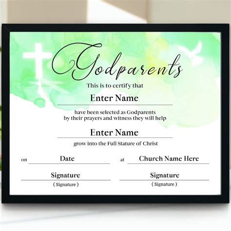 Godparents Certificate Template 11X8 5 Baptism Certificate Etsy