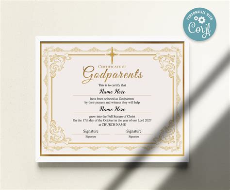 Godparents Certificate Template Printable Editable Godparents