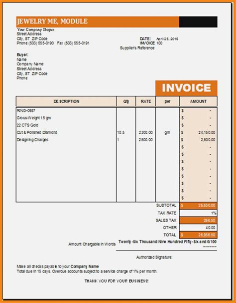 Gold Jewellery Invoice Template Meltemplates Jewelry Receipt