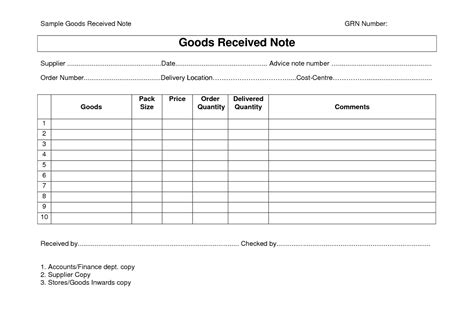 Goods Receipt Note Grn Format Template