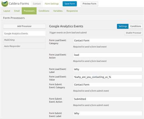 Google Analytics Wordpress Form Builder Caldera Forms