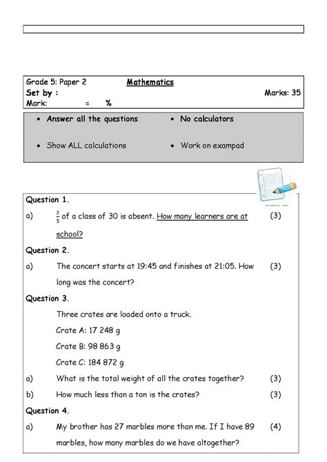 Grade 5 Third Term Test Papers