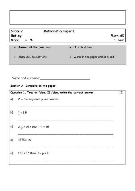 Grade 7 Maths Past Papers 3Rd Term