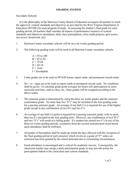 Grading System Harrison County Schools