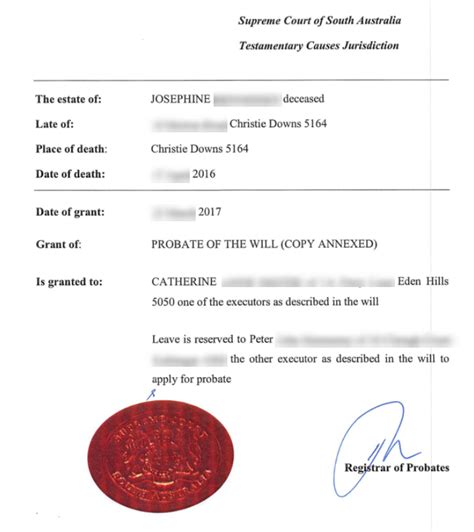 Grant Of Probate Certificate