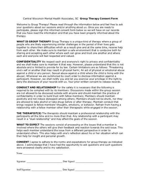 Group Therapy Consent Form 2 Free Templates In Pdf Word Excel Download