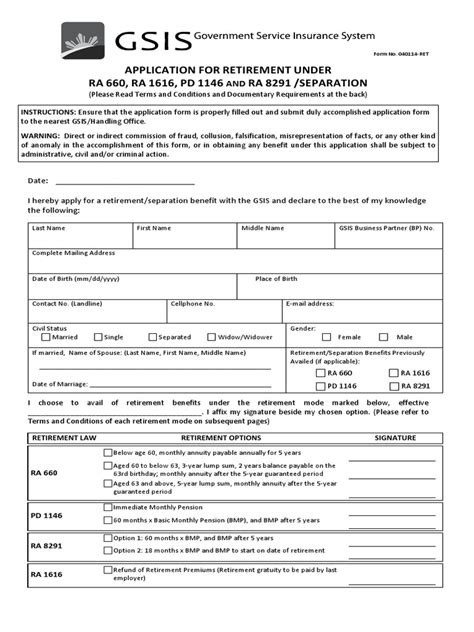 Gsis Retirement Form Pdf Pension Loans