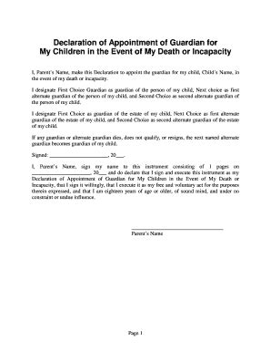 Guardian Declaration Form Fill And Sign Printable Template Online