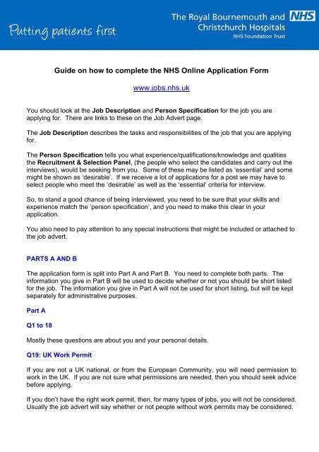 Guide On How To Complete The Nhs Online Application Form Www