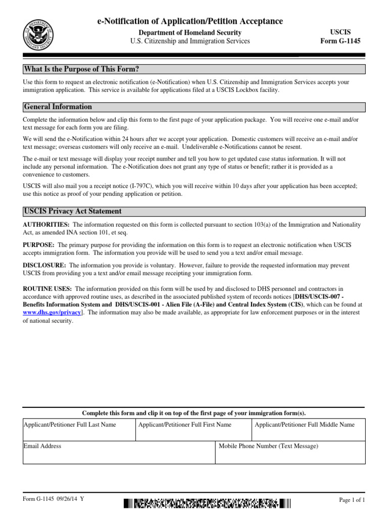 Guide To G 1145 E Notification Of Application Petition Acceptance