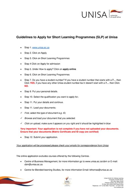 Guidelines To Apply For Short Learning Programmes Slp At Unisa