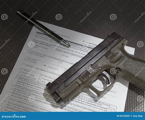 Handgun And Paperwork Stock Image Image Of Check Transfer 65103081