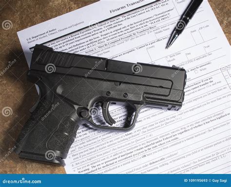 Handgun And Purchase Paperwork Editorial Stock Photo Image Of Paperwork Textured 109195693