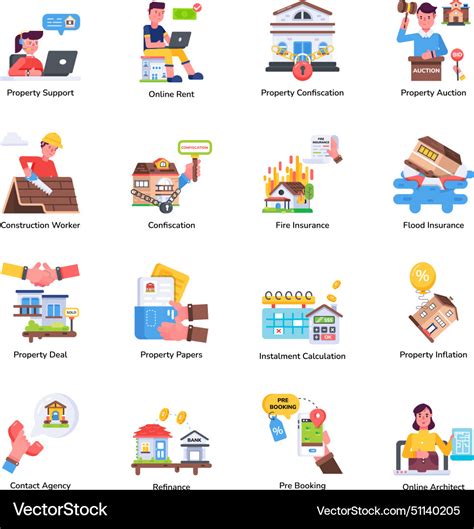 Handy Flat Icons Depicting Property Services Vector Image