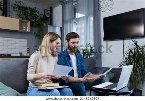 Happy Married Couple Doing Paperwork Home Stock Photo 2148269509