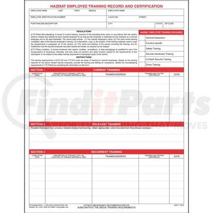 Hazmat Employee Training Record Certification Form Part 10616