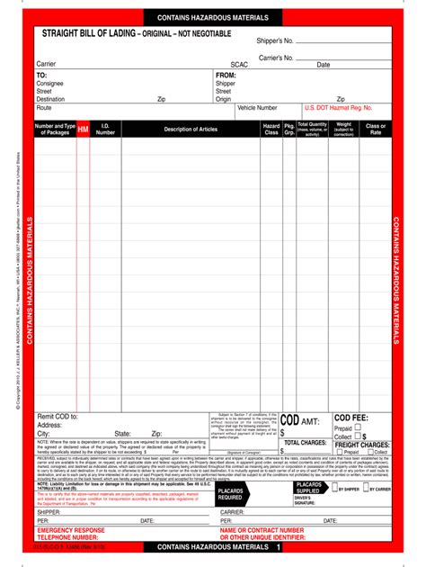 Hazmat Shipping Papers Template