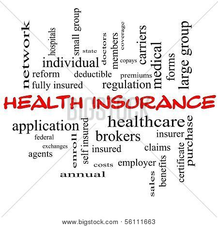 Health Insurance Exchange Word Cloud Concept In Red Caps The Elder