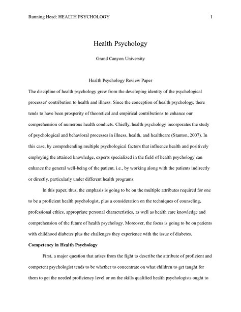 Health Psychology Review Paper 1 Docx Running Head Health Psychology Review Paper