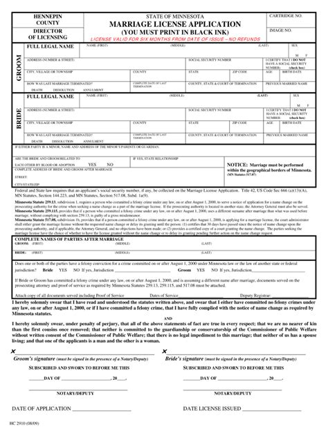 Hennepin County Marriage License 2009 2025 Form Fill Out And Sign