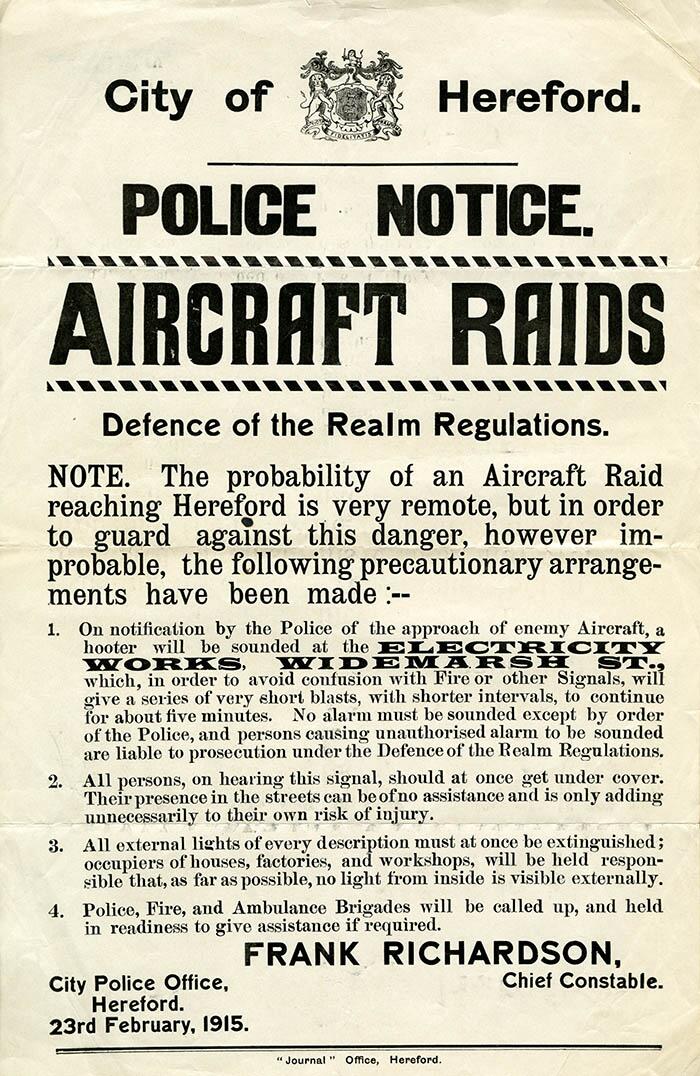 Hereford Police Wwi Poster Police Notice Aircraft Raids Jpg Mikey Amp 39 S Board