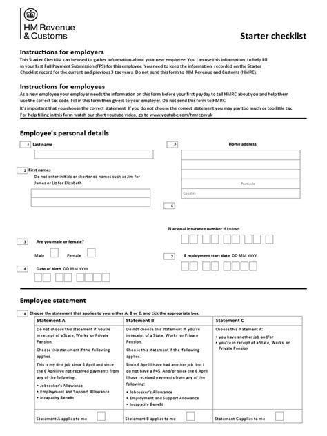 Hmrc Starter Checklist Pdf Postgraduate Education Money