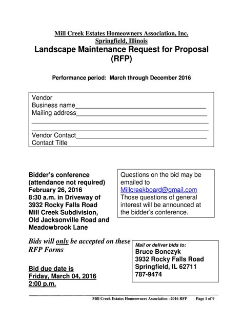 Hoa Landscape Rfp Template Fill Online Printable Fillable Blank