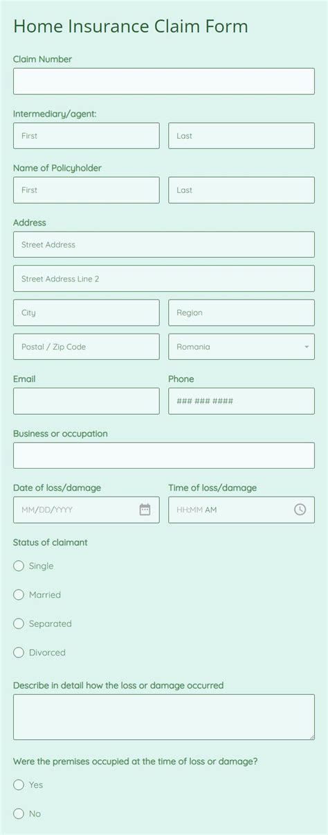 Home Insurance Claim Form Template 123Formbuilder