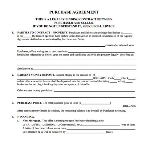 Home Purchase Agreement Template Sample Purchase Agreement Contract