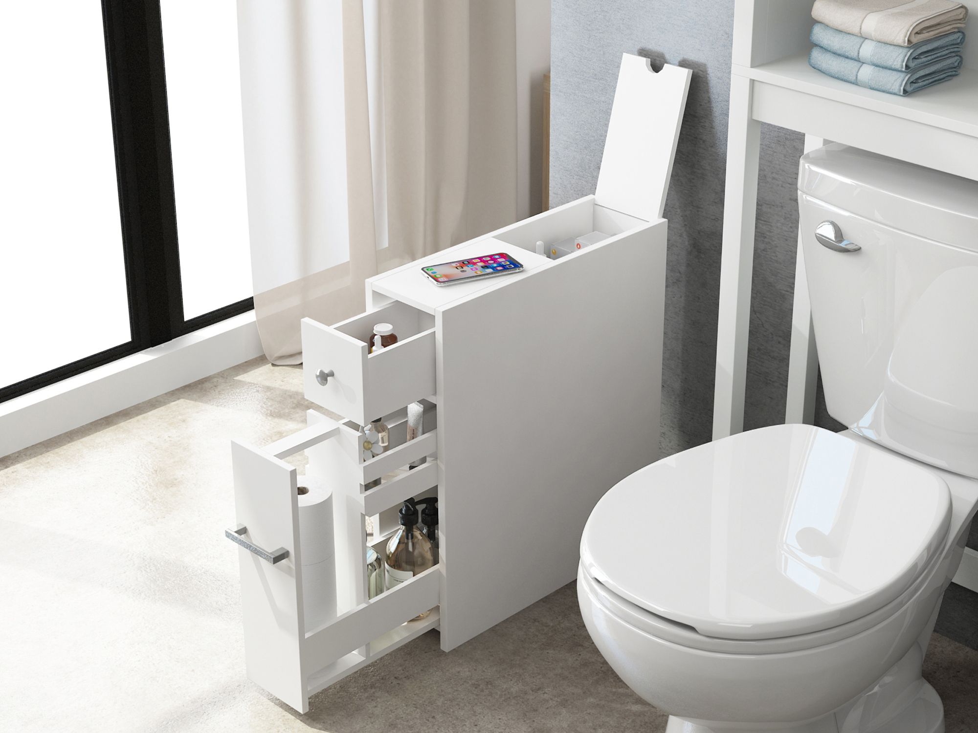 Homiyad Slim Bathroom Cabinet Freestanding Storage Cabinet Toilet