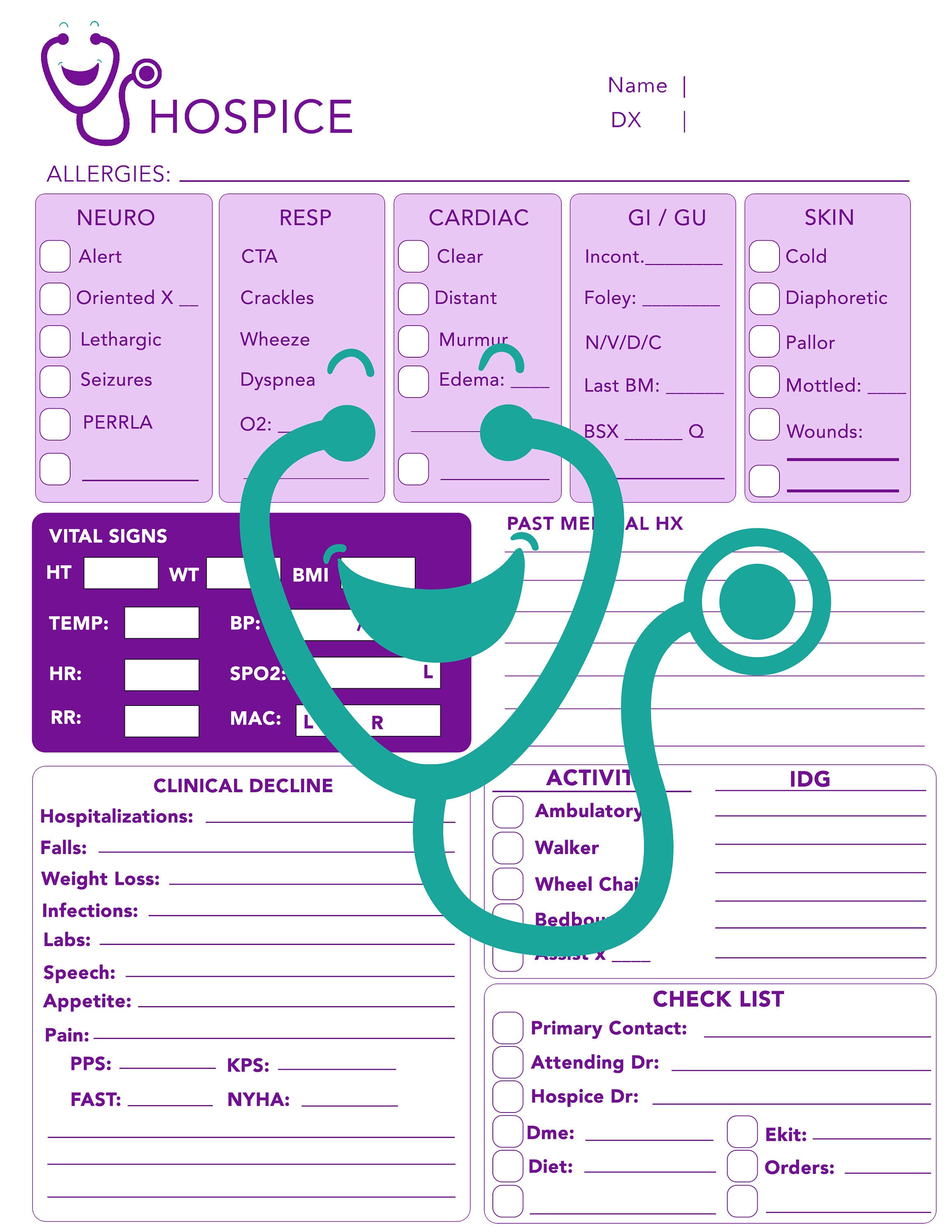 Hospice Assessment Form Purple Etsy