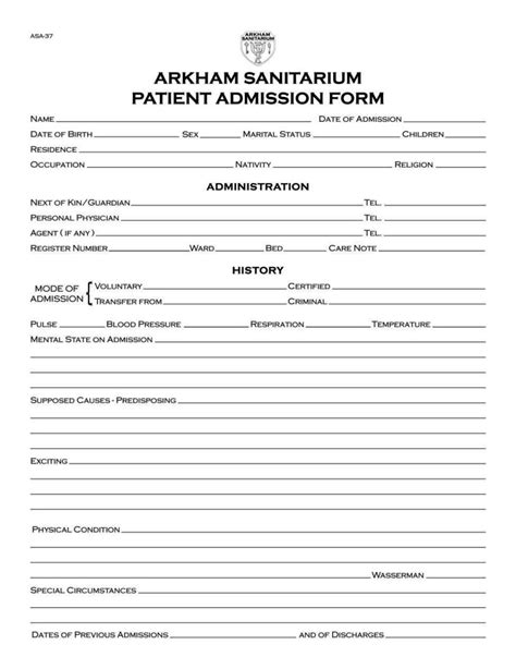 Hospital Admission Form Template Prntbl Concejomunicipaldechinu Gov Co