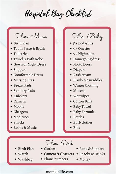 Hospital Bag Checklist A List Of Essential Items To Pack For Mum Dad And Baby Baby Birth